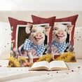 thumbnail image 3 of Pig Sunflowers Pillow Covers 2 Pack Yellow Pink Flower Bee Leaf Farms Animal Oil Painting Pillowcase Waterproof Outdoor Throw Pillow Cover for Patio Garden Square Cushion 18”x18”, 3 of 9