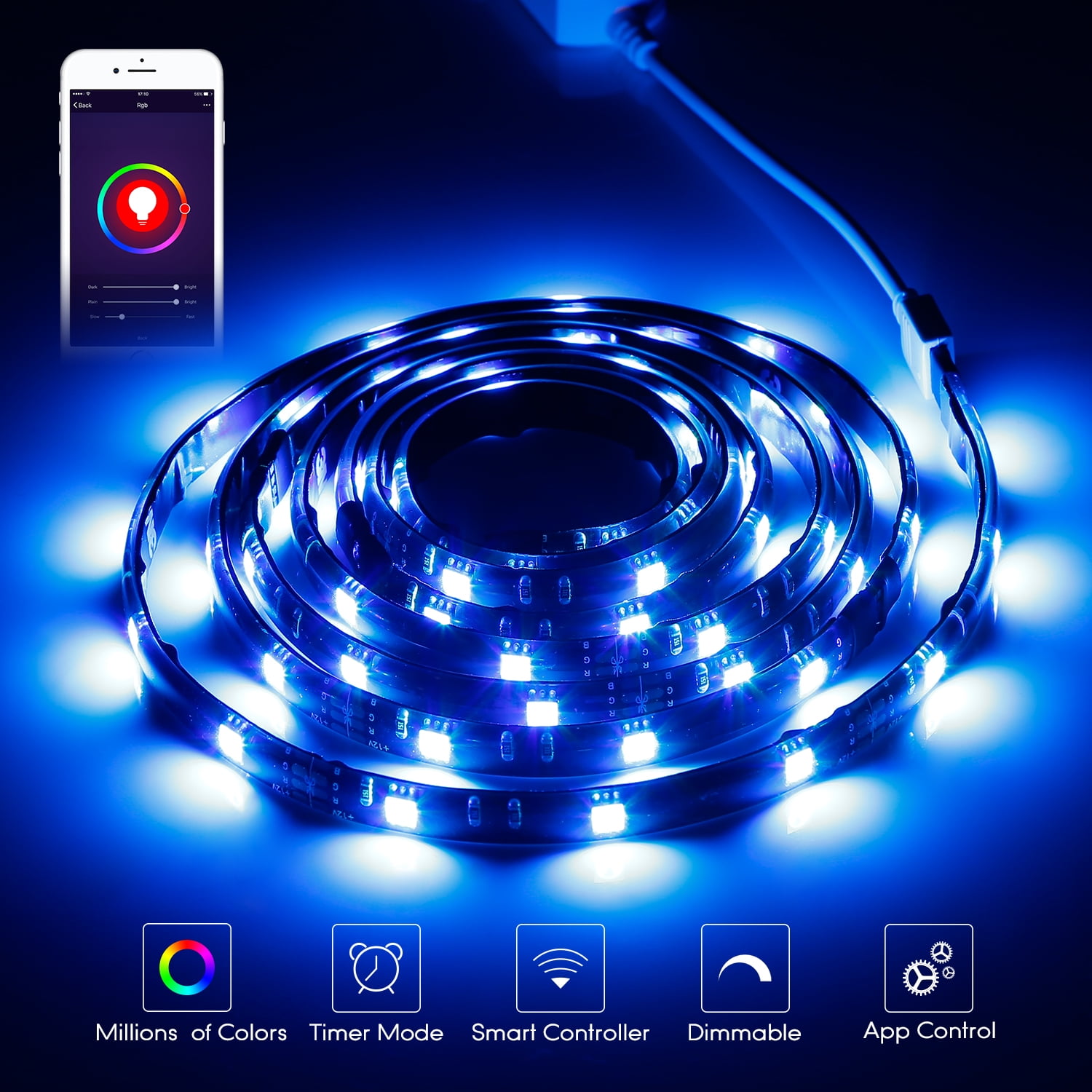 TORCHSTAR LED TV Backlight Kit Multi-Color Strip Light, Work with Alexa, Smart Phone Control, Dimmable, Waterproof Strip Light*4, Flexible Strips for Home Theater, Monitor, Screen