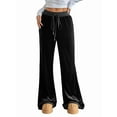 thumbnail image 2 of Pantalones de Terciopelo para Mujer con Cintura con Cordón y Pierna , Pantalones Casuales de Estar por Casa. Negro M, 2 of 10