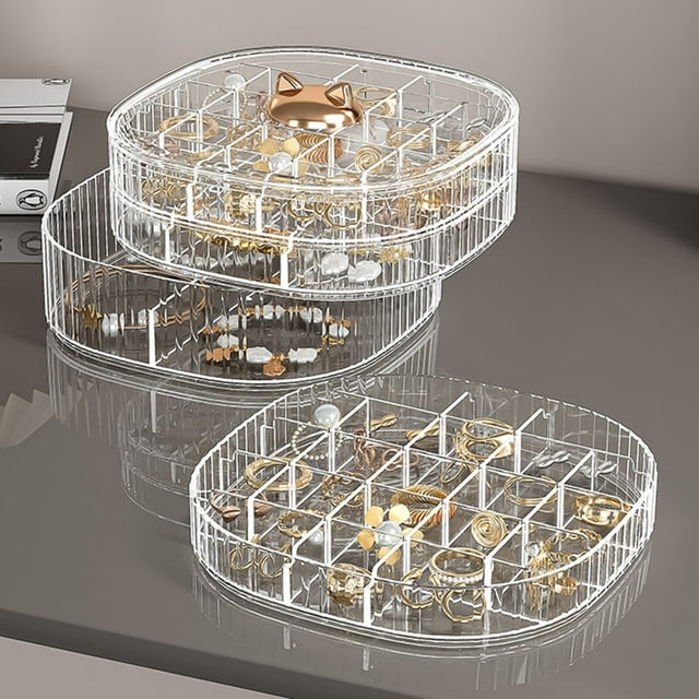 Jewelry Organizer Box Transparent 3-Layer Jewelry Storage Container Stackable Dust-proof Space Saving Jewelry Display Holder with Lid for Earrings Bracelets Necklaces Rings Transparent