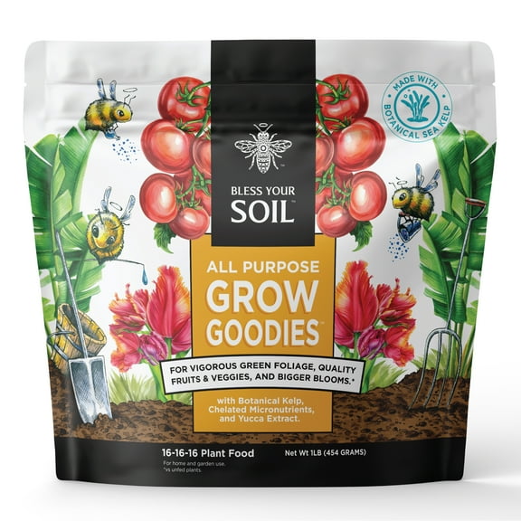 Bless Your Soil Grow Goodies All Purpose Plant Food Fertilizer, 1lb with Yucca & Seaweed Extracts