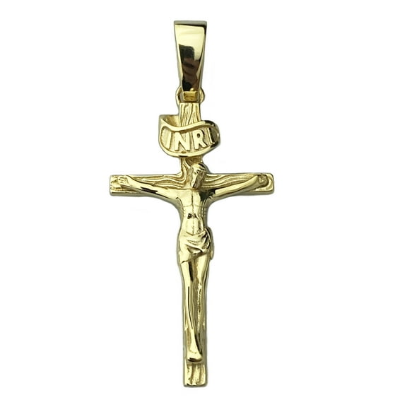 Real Solid 925 Sterling Silver Jesus Piece w/Gold Finish Shiny Crucifix Cross Pendant 1.5" inch