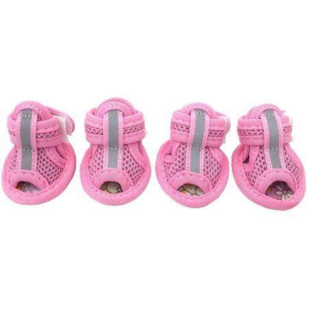 4Pcs Rubber Sole Dog Breathable Mesh Sandals Shoes Paw Protector Cotton Breathable Anti-Skid Pet Shoes Dog Puppy Sandals(Pink 5#*)