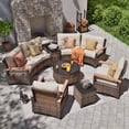 thumbnail image 3 of MEISSALIVVE 9-Piece Outdoor Patio Furniture Set, Half-Moon Curved Rattan, 2 Wood Armrest Swivel Chairs, Round Coffee Table & Side Tables(Brown), 3 of 8