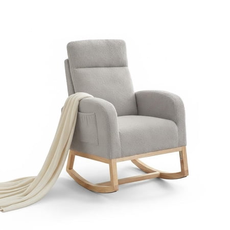BouPower Wingback Upholstered Rocking Glider Chair with Side Pocket, High Back Nursery Accent Armchair for Living Room Bedroom Office