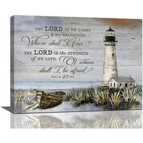 Nautical Lighthouse Bathroom Wall Art Coastal Bible Verse Scriptures Landscape Pictures Wall Decor Christian Boat Canvas Prints Framed Modern Inspirational Painting Artwork for Bedroom 16"x12"