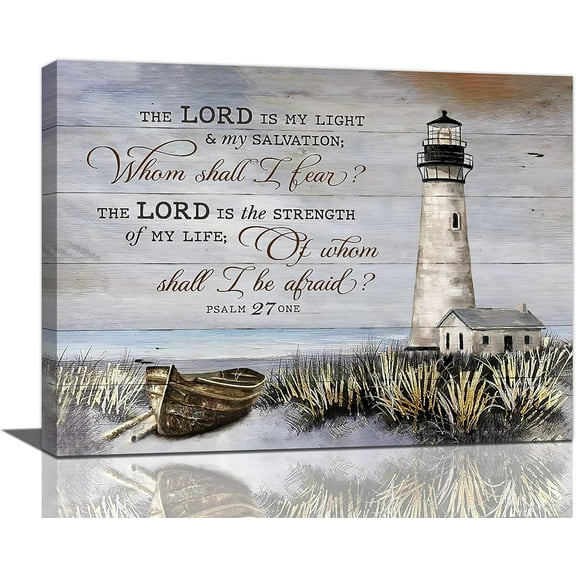 Nautical Lighthouse Bathroom Wall Art Coastal Bible Verse Scriptures Landscape Pictures Wall Decor Christian Boat Canvas Prints Framed Modern Inspirational Painting Artwork for Bedroom 16"x12"