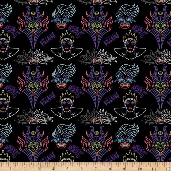 Disney Villains Outline Cotton Fabric