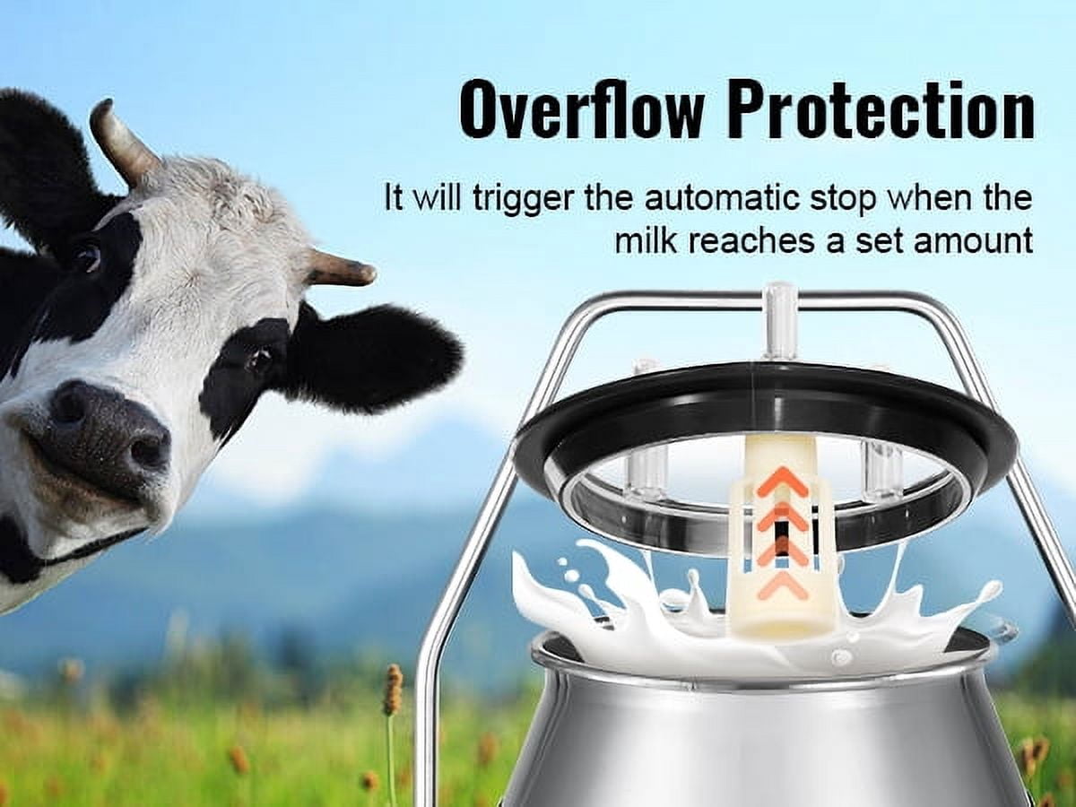 SKYSHALO Electric Milking Machine, 25L Vacuum Pump Single Barrel Milking Equipment 304 Stainless Steel Bucket Milker for Cows Only