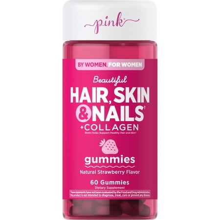 Pink Beautiful Hair, Skin & Nails + Collagen, Dietary Supplement, 60 Count, Gummies