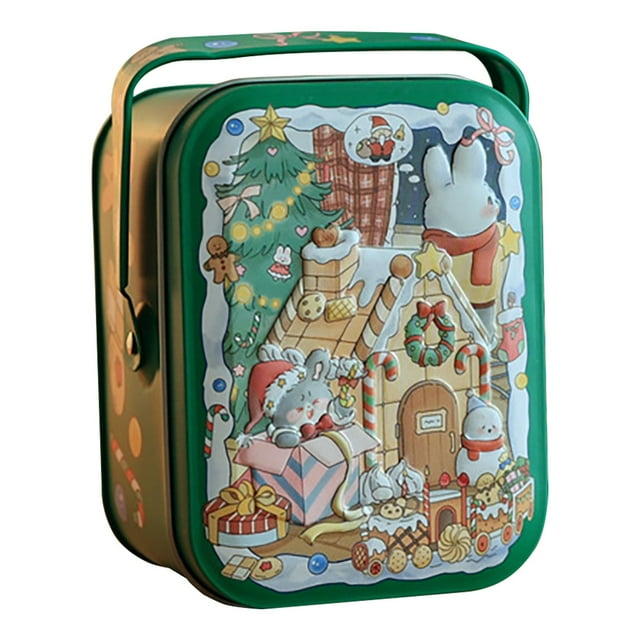 Handheld Tin Box Cookie Can Rabbit Pattern Candy Baking Packaging Packaging Box The Rabbit Portable Tin Box Features A Cute Rabbit Pattern With Colors