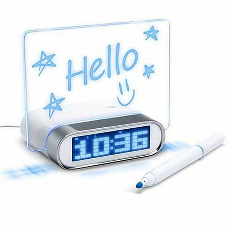 ENHANCE Glowing LED Memo Board Alarm Clock Hub with 4 Universal USB Ports for Smartphones, Tablets, MP3 Players, Laptops and More - Markers Included ENHANCE Glowing LED Memo Board Alarm Clock Hub with 4 Universal USB Ports for Smartphones, Tablets, MP3 Players, Laptops and More - Markers Included