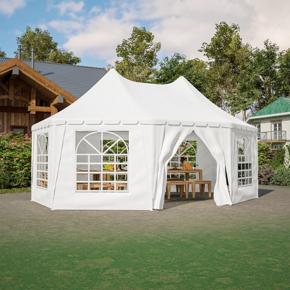 DTTRA 20x15 ft Heavy Duty Outdoor Party Tent with  Sidewalls, 1 Doors and 7 Windows, White