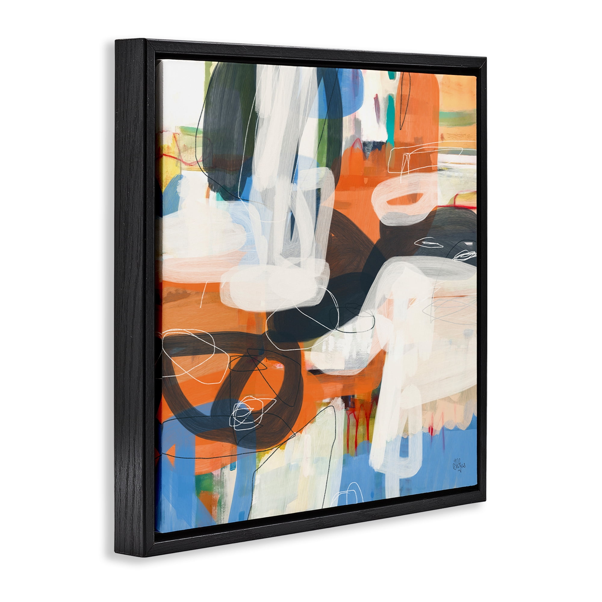 Stupell Industries Abstract Squiggle Distortion Abstract Painting Black Floater Framed Canvas Art Print Wall Art, 18 x 18