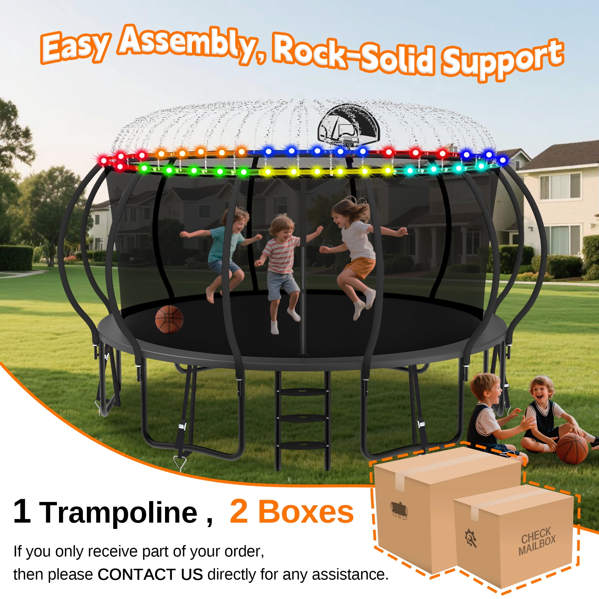 DeepRoar 2026 Upgraded 10FT Trampoline for Kids, Heavy Duty 1000LBS Outdoor Trampoline Set with Enclosure, Basketball Hoop, Light and Sprinkler, Recreational Trampolings for Backyard