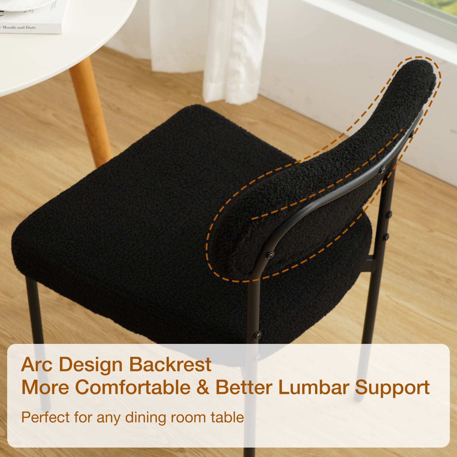 Hommpa Boucle Dining Chairs Set of 6 Modern Upholstered Kitchen Dining Room Chairs with Backrest & Metal Legs Accent Side Chairs Black for Dining Kitchen Living Room Bedroom
