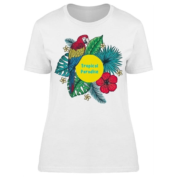Parrot And Palm Leaves Graphic T-Shirt Women -Image by Shutterstock, Female Small