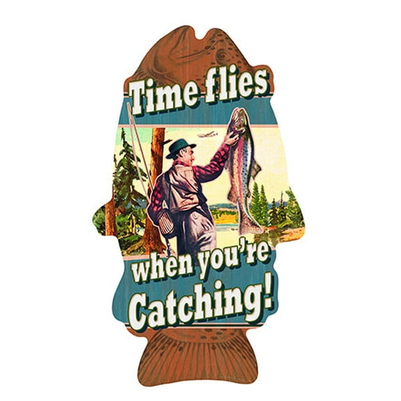 Time Flies When You're Catching Fish Novelty Sign | Indoor/Outdoor | Funny Home Décor for Garages, Living Rooms, Bedroom, Offices | SignMission personalized gift Wall Plaque Decoration