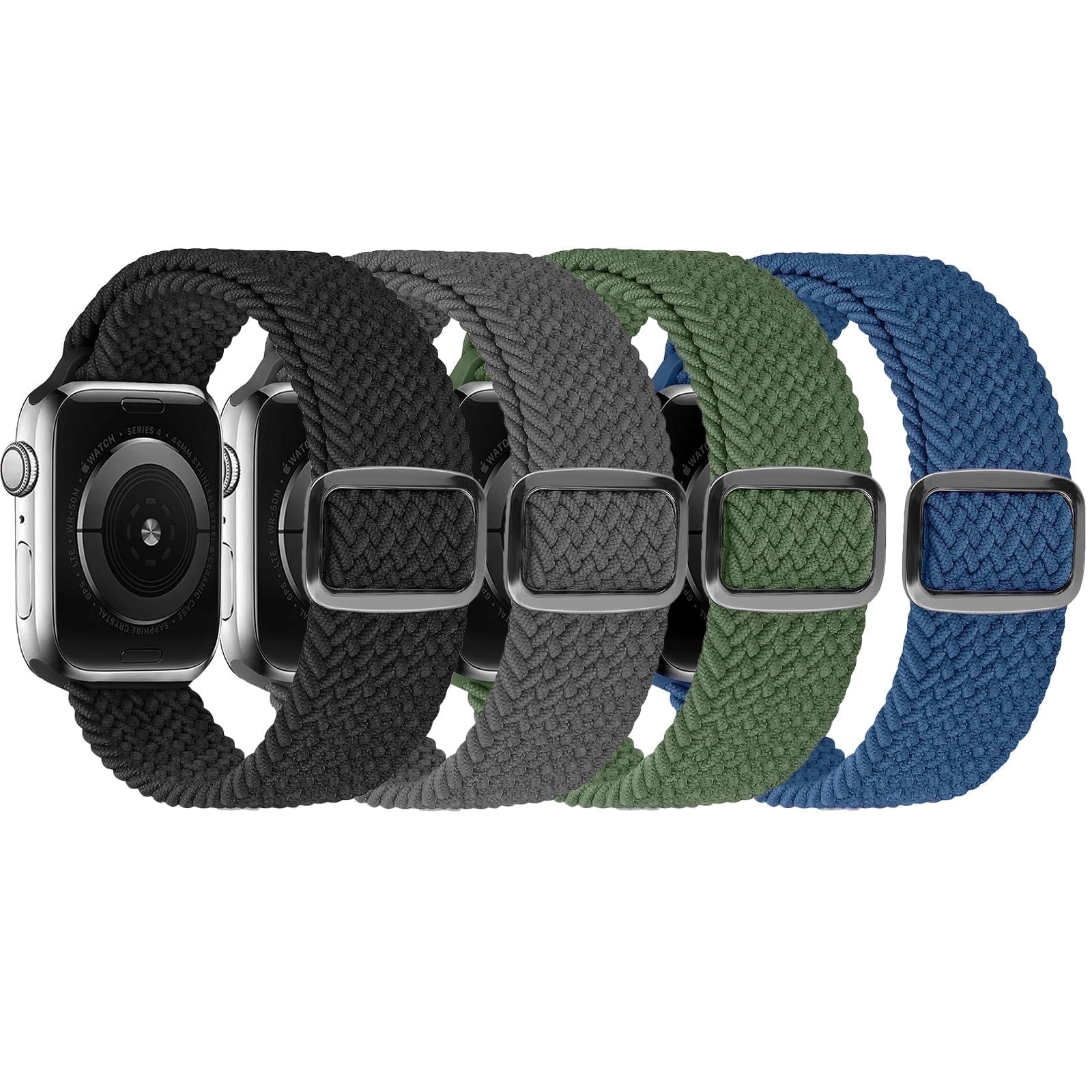 4 Pack Braided Bands Compatible with Apple Watch 38/40/41/42/44/45/46/49mm for Women Men, Solo Loop Nylon Strap for iWatch Series 11/10/9/8/Ultra 3/SE 3