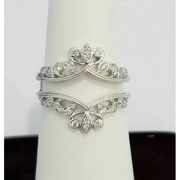 2 CT Round Cut 14K White Gold Plated Moissanite Enhancer Guard Ring Wrap