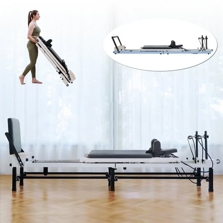 Syedee 90'' Foldable Pilates Equipment for Home Workouts,Balanced Body Pilates Reformer Machine for Home and Gym, Pilates Exercise Equipment with Jump Board, 220lbs resistance 5 Springs