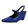 thumbnail image 4 of Wedge Heels for Women Comfortable Leather Ankle Strap Slip on Lightweight Square Closed Toe Business Casual Work Dress Shoes Blue Size 8.5, 4 of 4