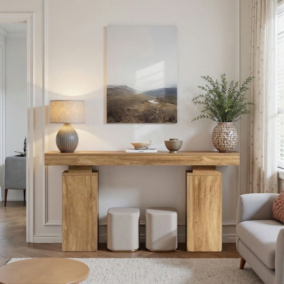 Kadyn Console Table, Entryway Table, Side Table, Display Table,Modern Console Table with Geometric Base, Minimalist Entryway Sofa Side Table for Living Room, Natural