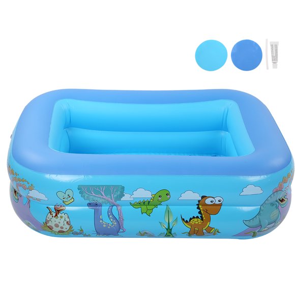 Inflatable Kiddie Pool,Blue Square Kids Swimming Pool Summer Water Fun Bathtub with Inflatable Soft Floor for Baby Toddler