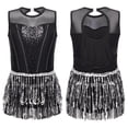 thumbnail image 3 of iiniim Big Girls Tassel Latin Dance Dress Rumba Samba Salsa Jazz Ballroom Leotard Tutu Skirt A Black 4, 3 of 7