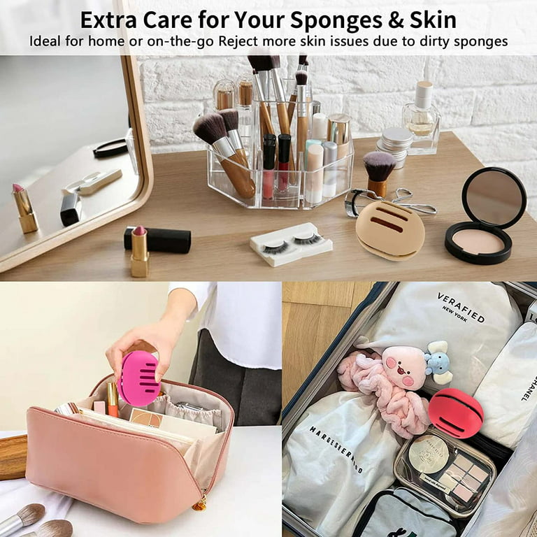 Bezox Makeup Brush Holder Travel Case - Silicon Make Up Brush Holder, Beauty Cosmetic Brush Container on The Go, Small Makeup Brush Pouch Bag - Khaki