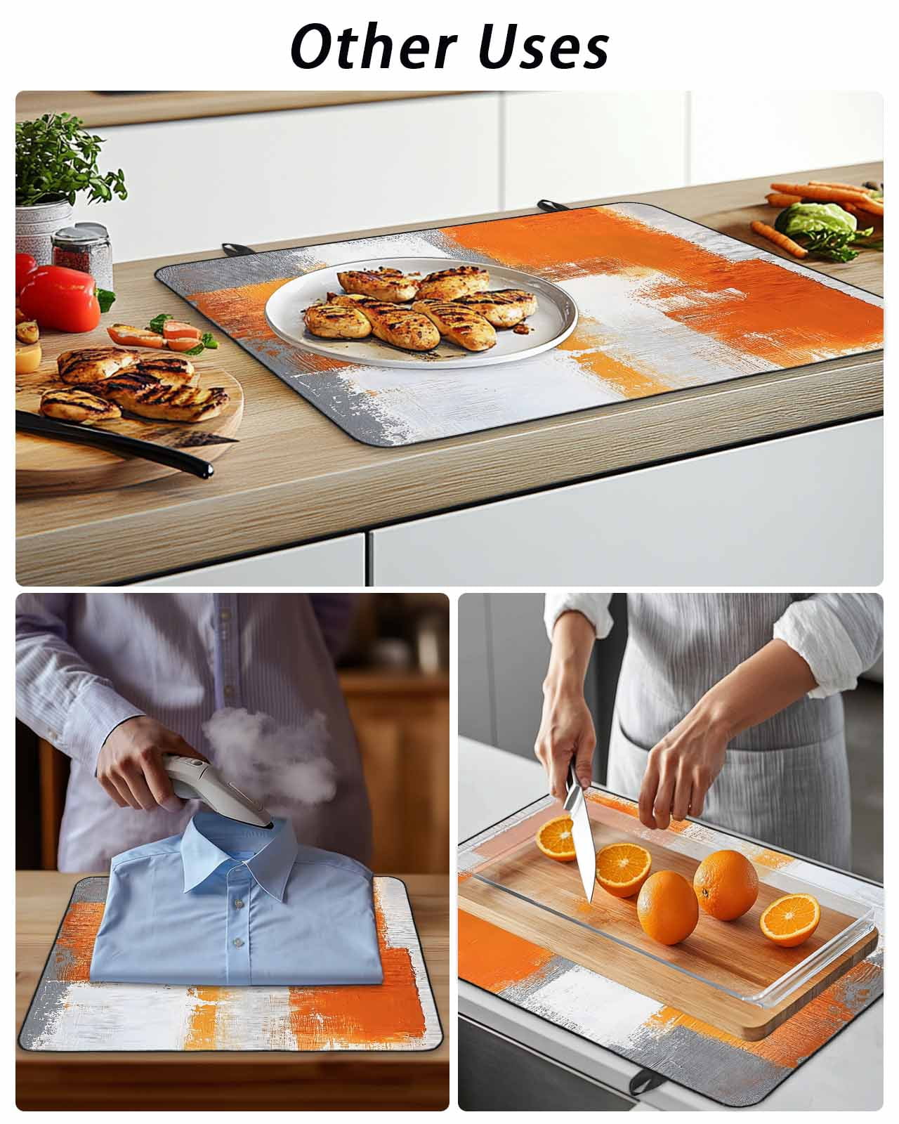Stove Top Covers for Electric Stove, Burnt Orange Grey Glass Stovetop Cover Protector, Modern Oil Painted Geometric Abstract Induction Cooktop Protector Oven Mat for Kitchen Countertop 24"x21"