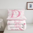 thumbnail image 4 of Pink Bow Comforter Set,Initial Letter D Chic Romantic Bedding Set for Adults Living Room,Princess Style Bowknot Love Hearts Girly Fairy Quilt Set,Kawaii Pink 3 Pcs with 2 Pillowcases,King, 4 of 6