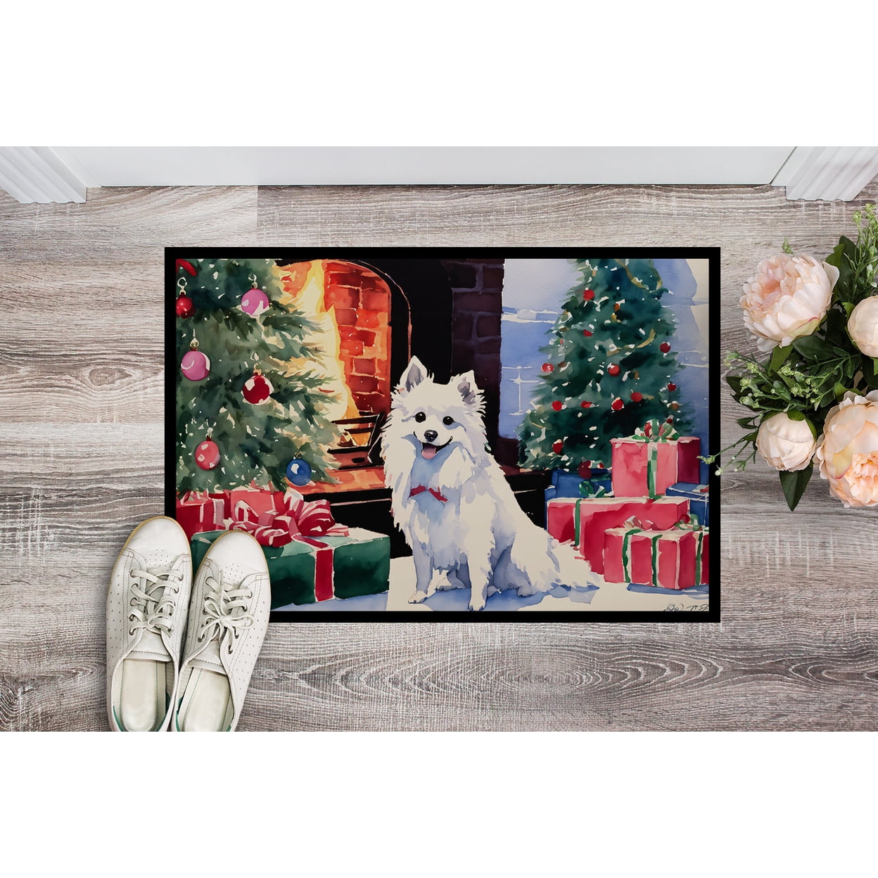 Carolines Treasures DAC2686MAT 18 x 27 in. Japanese Spitz Cozy Christmas Doormat