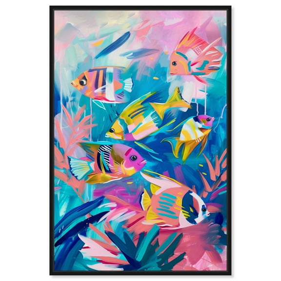 Colorful Sea Life Colorful Coastal Canvas Wall Art by Art Remedy, Black Floater Frame, 10"x15"