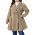 thumbnail image 2 of DARING DIVA Women's Plus Size A Line Notched Lapel Double Breasted Coat 2X Khaki, 2 of 6