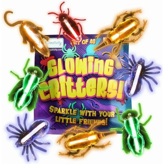 ArtCreativity Glow in The Dark Bugs & Critters – 40 PC Set with Fake Insects, Glowsticks, and Lanyards – Fun Party Favors & Decorations