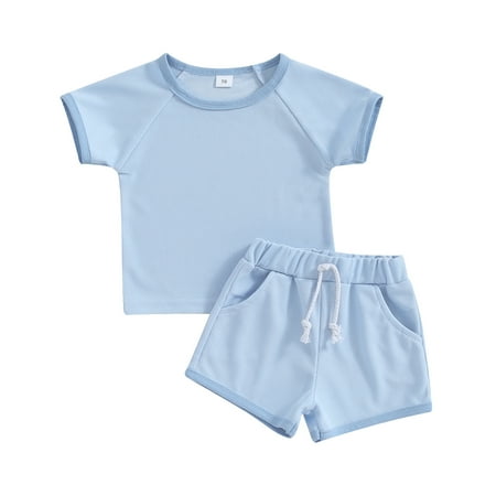 

Suealasg Toddler Baby Girls Summer Outfits Short Sleeve Contrast Color Tops and Elastic Waist Shorts Sets 6M 1T 2T 3T Kids 2PCS Sleepwear Clothes