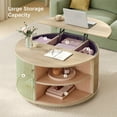 thumbnail image 3 of Round Lift Top Coffee Table, Modern Coffee Table with 180° Curved Sliding Door and Hidden Storage for Living Room, Office, Oak, 3 of 7