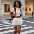 thumbnail image 4 of JASGOOD Womens Ruffle Shorts Cute Lace Multi-Layered Bloomers Fashion Summer Mini Shorts, 4 of 10