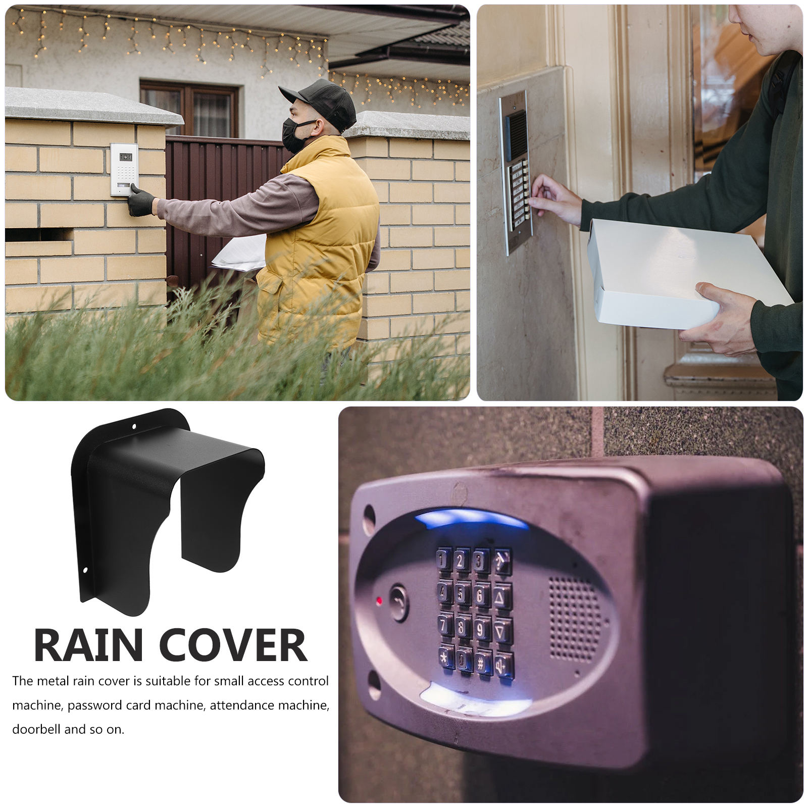 Weatherproof Black Doorbell Cover with LED Light, Outdoor Rain Shield Protector 15.6x14x10CM for Door Bell