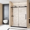 thumbnail image 2 of 60 in. W x 76 in. H Frameless Single Sliding Shower Door with 1/4 "(6 mm) Clear Tempered Glass, Matte Black, 2 of 10