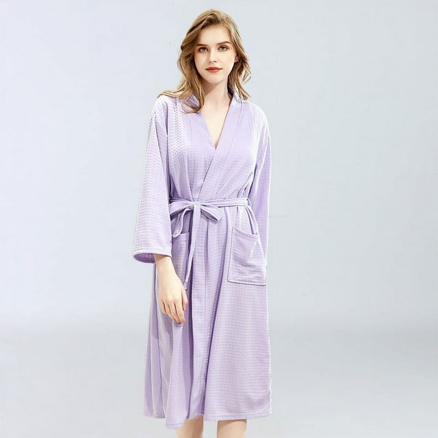 Cotton Waffle Robe,Couples Robes Long Kimono Bathrobe,Loungewear Dressing Gown Hotel Robe with Pockets