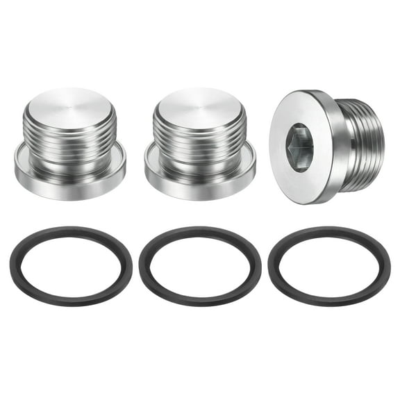 M24 x 2 Stainless Steel Pipe Plug 3 Pcs Metric Male Internal Hex Thread Socket with Washer