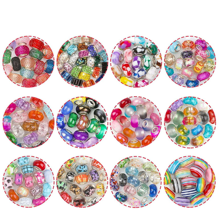  European Large Hole Beads 200Pcs Mixed Color Glass Craft Beads  Assortments Large Hole Spacer Beads Rhinestone Craft Beads for DIY Charms  Bracelet Jewelry Making