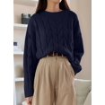 thumbnail image 6 of Womens Sweaters Fall Knit Long Sleeve Crewneck Oversized Sweater Pullover Loose Outfits Navy Blue One size, 6 of 8
