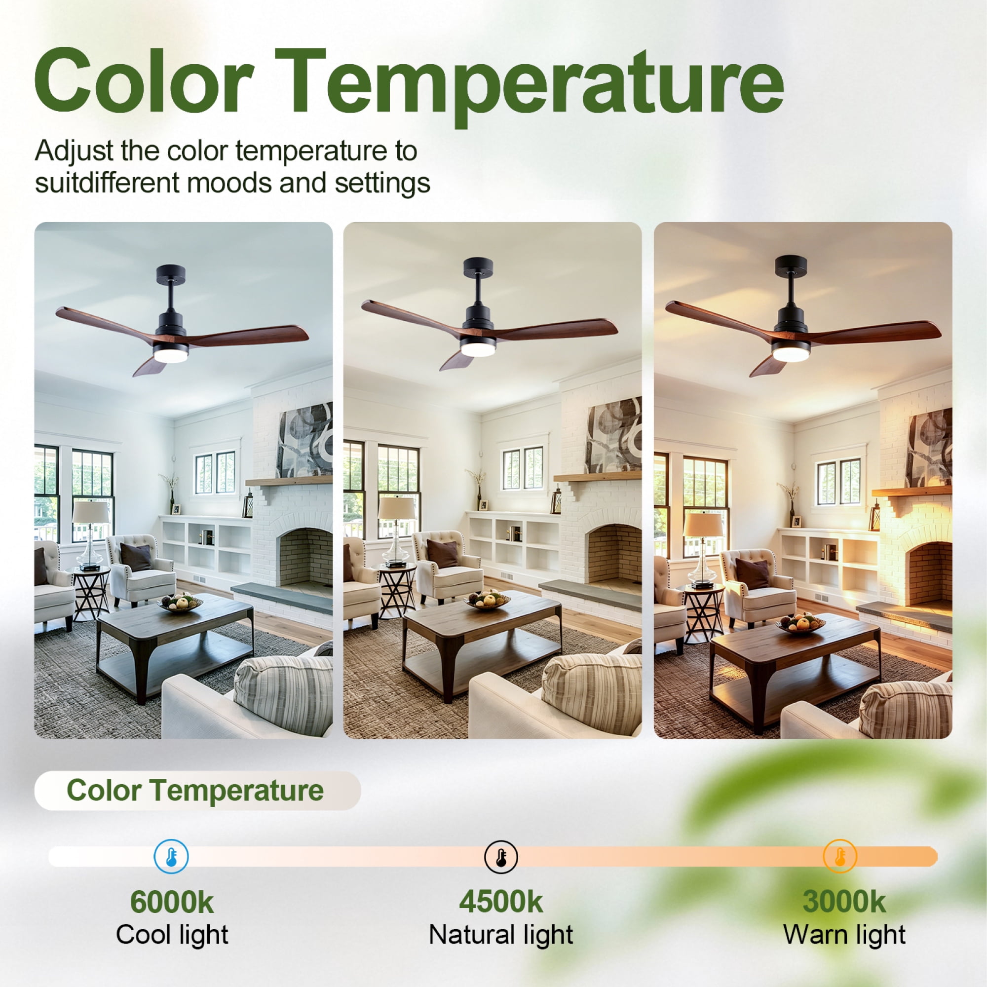 Leumius 52" Wooden Ceiling Fans with Lighted Remote Control, Modern Ceiling Fan with 3 Fan Blades for Patio, Living Room, Farmhouse (Black+Walnut)
