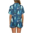 thumbnail image 4 of asdoklhq Bamboo Pajamas for Women Christmas Printed Short Sleeved V-neck Satin Shirt Pajama Set Blue 2X, 4 of 8