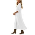 thumbnail image 6 of Lenago Plus Size Summer Dresses for Women Women's V-Neck Solid-Color Casual Long-Sleeved Short Dress White L, 6 of 7