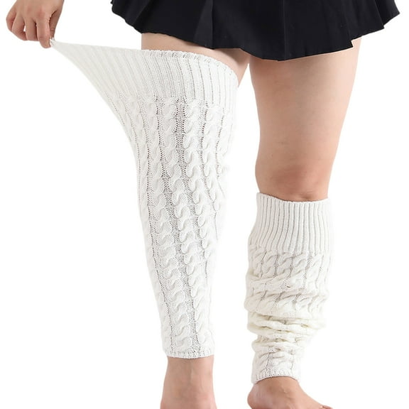 Women Cable Knitted Thigh High Leg Warmers Pluses Size Over Knee Highs Footless Socks Warm Boot Stocking for Thick Thigh