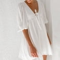 thumbnail image 2 of Vestido de verano para mujer vestido informal de algodón con mangas abullonadas Vestidos sueltos a la moda para mujer FLhrweasw Nuevo, 2 of 9